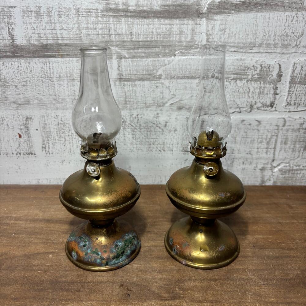 Vintage Brass Hurricane Lamps Set of 2